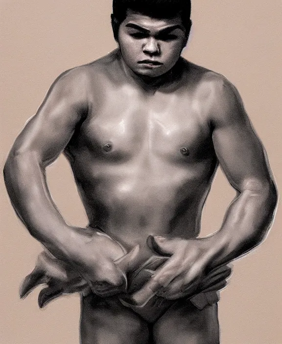 Image similar to portrait of a handsome young tejano wrestler, art by denys tsiperko and bogdan rezunenko, hyperrealism