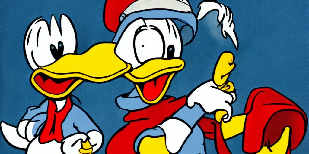 Prompt: donald duck holding a bloody knife, in the style of silent hill