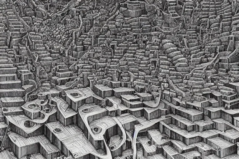 Image similar to highly detailed favela hive of fire, award winning art, epic dreamlike fantasy landscape, art print, mc escher, ultra realistic,