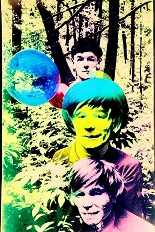 Prompt: ( ( ( ( ( a family in the forest garden with soap bubbles, pop art ) ) ) ) ) by andy warhol and bill sienkiewicz!!!!!!!!!!!!!!!!!!!!!!!!!!!!!!