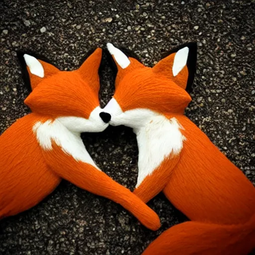 Image similar to Two foxes cuddling together. They are in love.