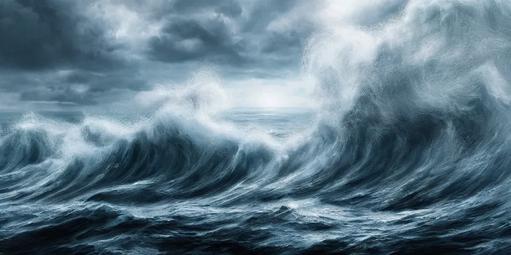 Prompt: detailed large waves. deep sea, layers, very detailed super storm, hyper realistic, impressive, very atmospheric, god ray, cinematic, deep, very high complexity, stunning, masterpiece, weather photography, very detailed. 4 k