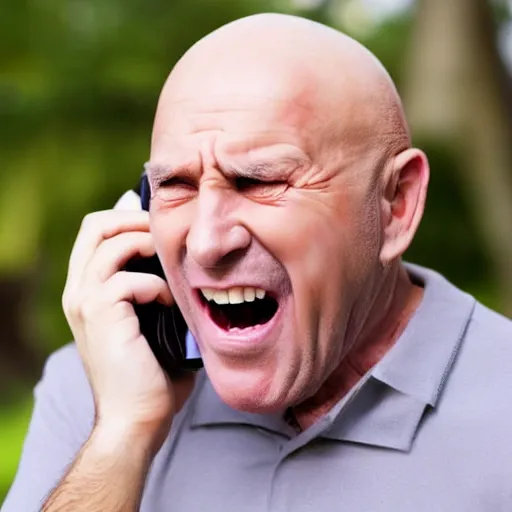 Image similar to old bald guy yelling on the phone