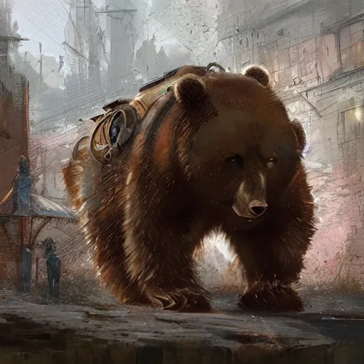 Prompt: a mechanical bear by marc simonetti