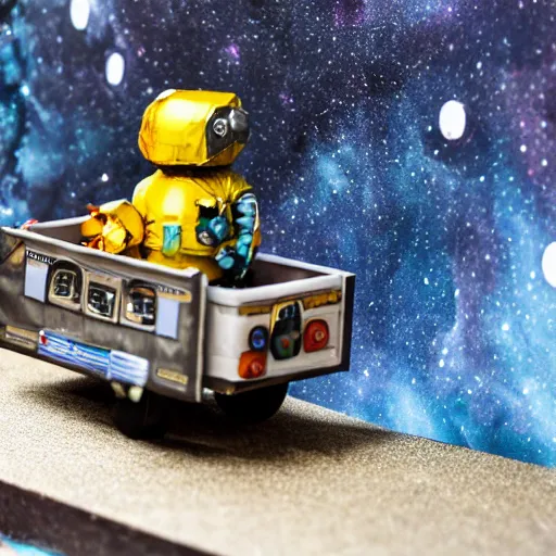 Image similar to a space admiral towing asteroid, with spaceship, space backdrop, everything made of papier - mache canon 5 d 5 0 mm lens, diorama, newspaper,