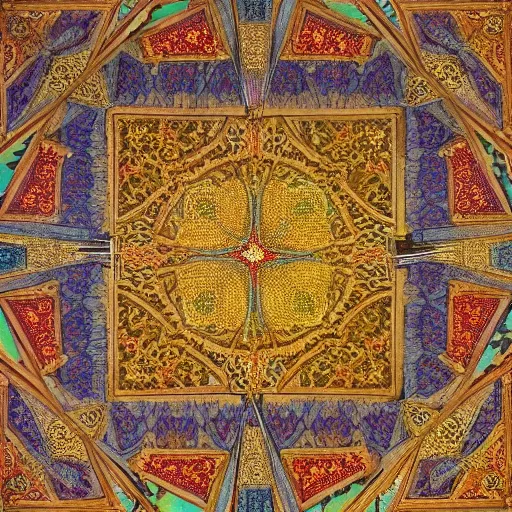 Image similar to brightly coloured patterns on its ceilings, osman hamdi bey style,