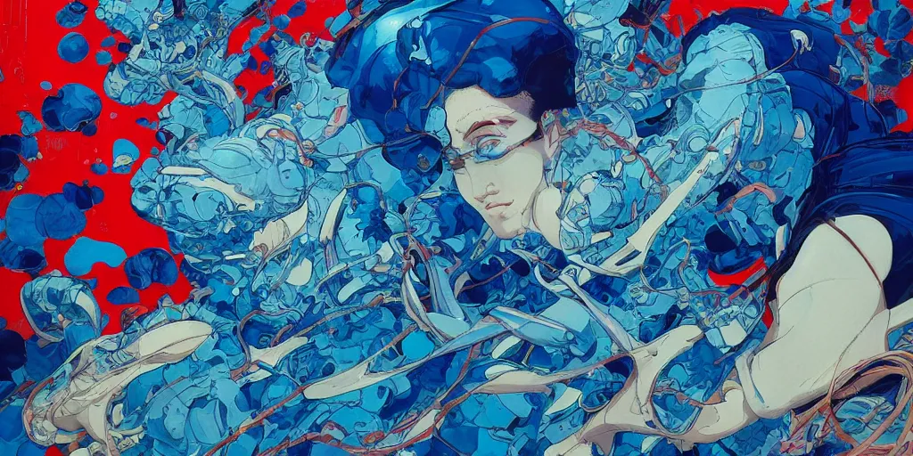 Image similar to orientalism klein blue painting by james jean and katsuhiro otomo and erik jones, inspired by akira anime, smooth texture, intricate oil painting, high detail illustration, sharp high detail, long exposure city pop