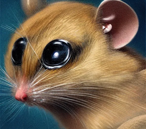 Image similar to a hyper-detailed portrait of a unique animorphic computer mouse by Craig Mullins; a computer mouse that looks like the real animal mouse; trending on artstation; 90mm; f/1.4