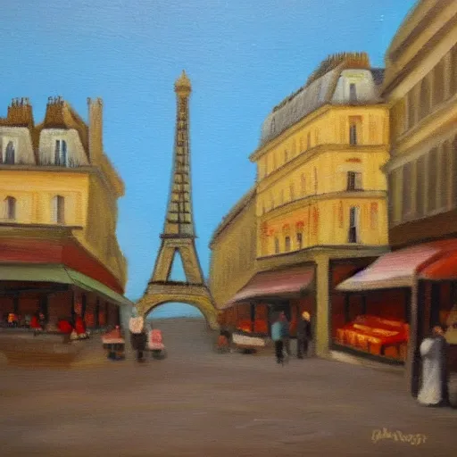 Image similar to old paris streetscape, oil painting, soft focus.