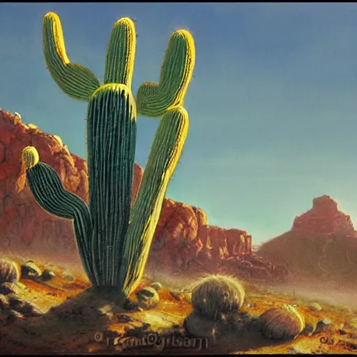 Image similar to Cactus man strikes again, concept art by James Gurney.