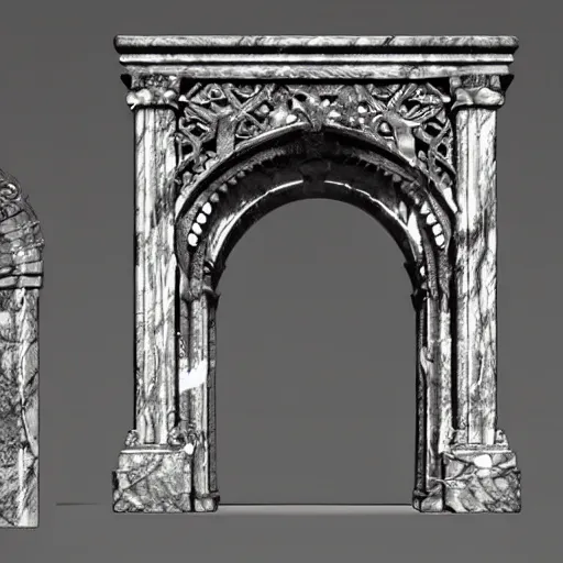 Image similar to ancient fantasy marble gate, neonpunk, mega structure, symmetric, intricate details