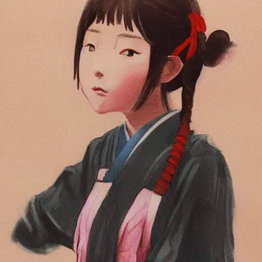 Prompt: a painting of Japanese schoolgirl, clothed, concept art