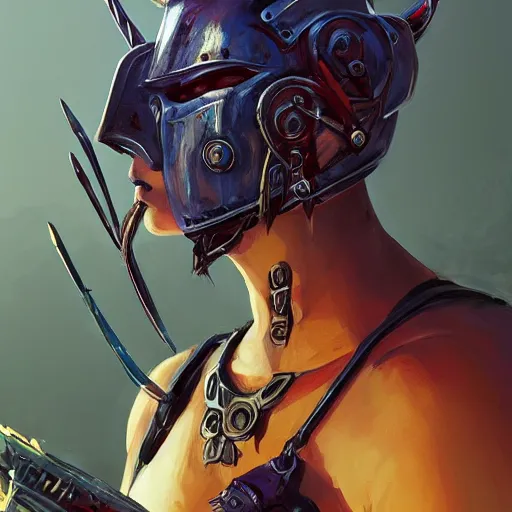 Image similar to cyberpunk viking helmet mask warrior goddess robot ninja fantasy, art gta 5 cover, official fanart behance hd artstation by jesper ejsing, by rhads, makoto shinkai and lois van baarle, ilya kuvshinov, ossdraws