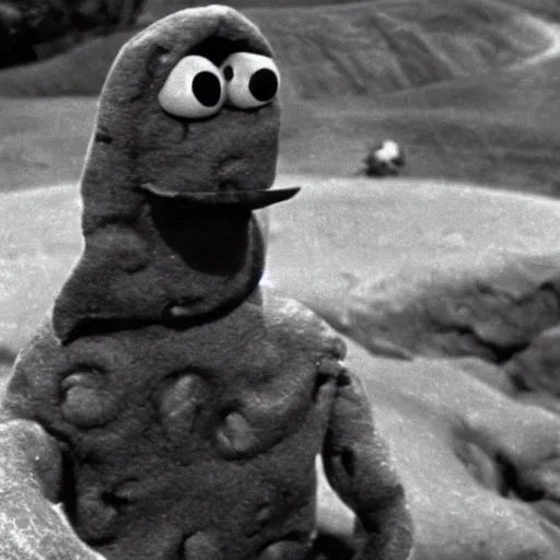 Image similar to a film still of the cookie monster in the seventh seal ( 1 9 5 7 )