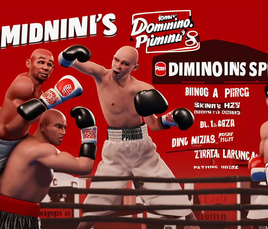 Prompt: Domino's pizza in a boxing match with Pizza Hut, deviantart, cinematic, 8k