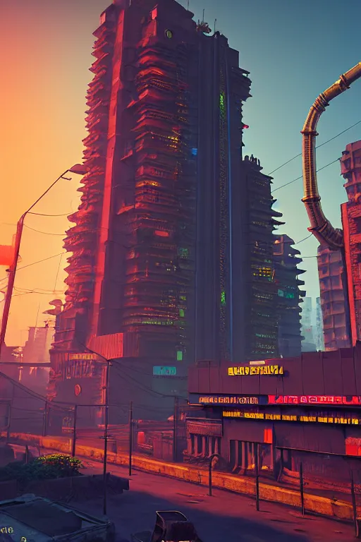 Prompt: high quality 3 d render cyberpunk mumbai!, kalighat hanuman!! head highly detailed, cinematic smooth unreal engine, lee madgwick, hard morning light, long shot, low angle, uhd 8 k, sharp focus