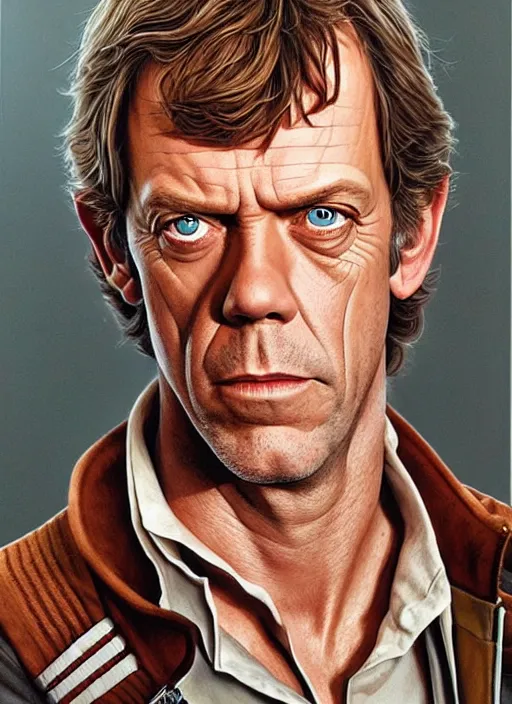 Image similar to portrait of hugh laurie as han solo in star wars, very detailed eyes, hyperrealistic, very detailed painting by glenn fabry, by joao ruas, by artgerm