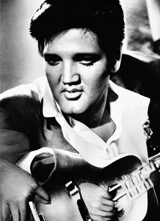 Image similar to photo closeup portrait of superstar elvis presley by anne leibovitz