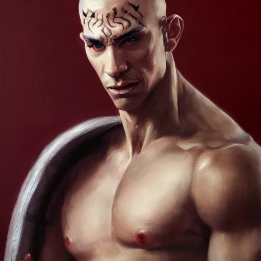 Image similar to A detailed matte oil on canvas painting of a white male martial artist monk, orchid arm tattoos by greg rutkowski and artgerm, trending on artstation, dungeons and dragons art