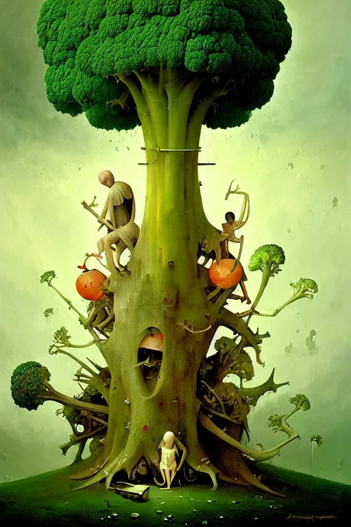 Image similar to hieronymus bosch, greg rutkowski, anna podedworna, painting of the broccoli