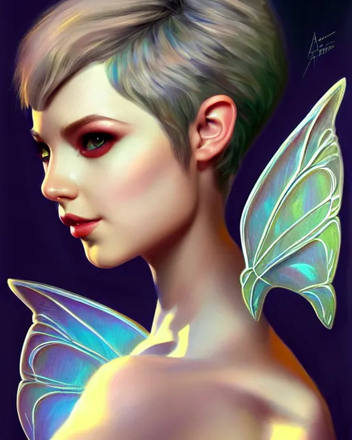 Image similar to portrait of a beautiful powerful pixie with wings, digital painting, artstation, concept art, smooth, sharp focus, illustration, art by disney, symmetry face, fine details. art by alex ross, brittney lee