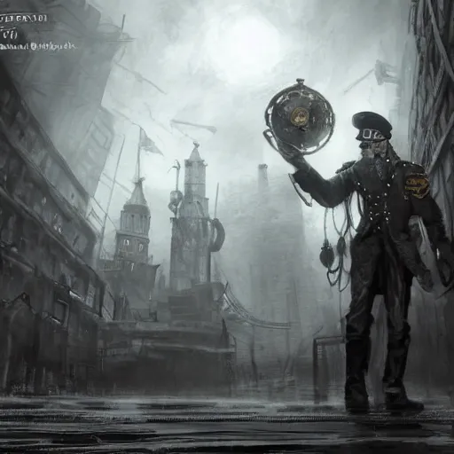 Prompt: steampunk soviet policeman, fog, darkness, evil, magic the gathering artwork, D&D, fantasy, cinematic lighting, centered, symmetrical, highly detailed, digital painting, artstation, concept art, smooth, sharp focus, illustration, volumetric lighting, epic Composition, 8k, art by Akihiko Yoshida and Greg Rutkowski and Craig Mullins, oil painting, cgsociety