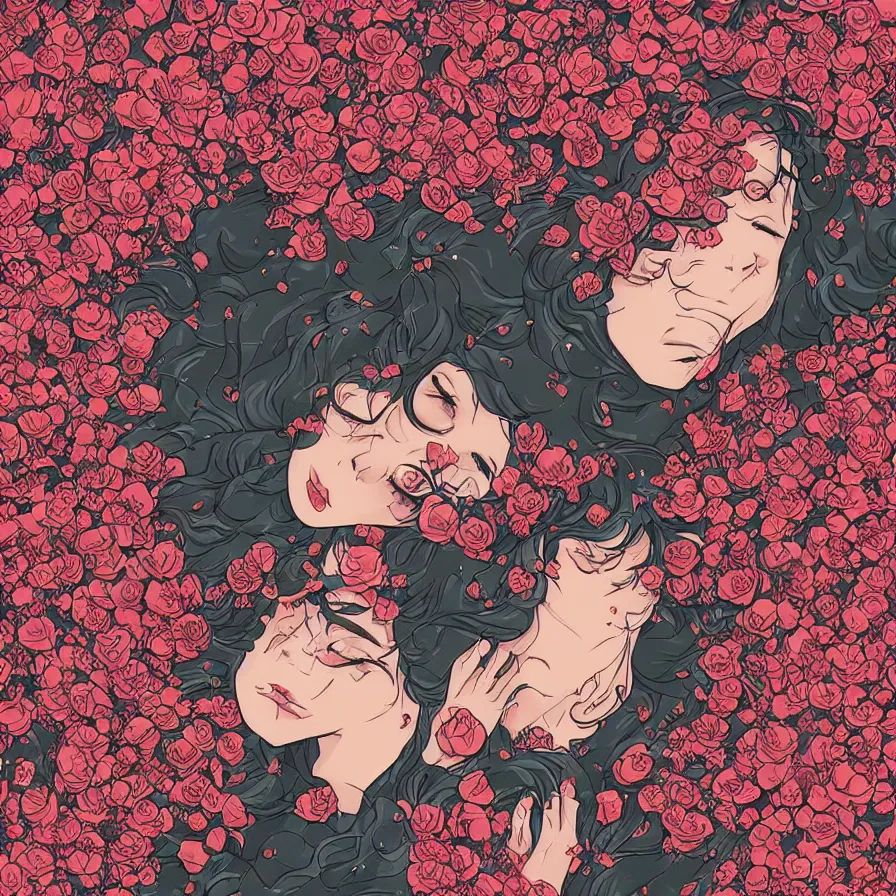 Prompt: queen covered in roses, satoshi kon, ethereal, glossy, laurie greasley, unconscious, illusions, intuition