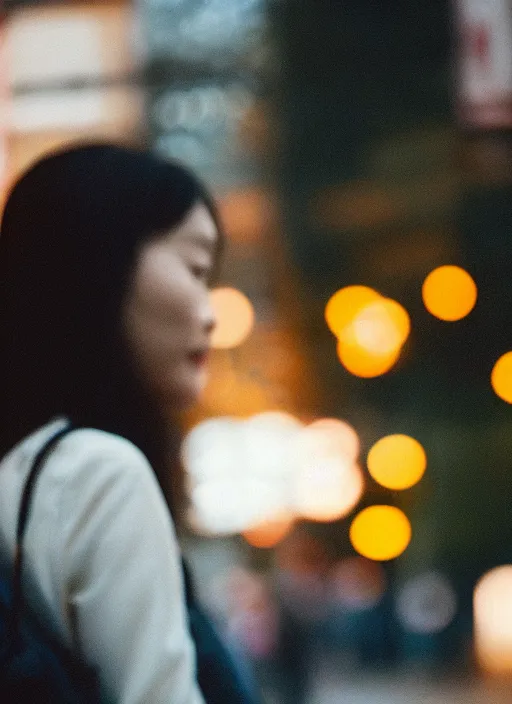 Image similar to symmetry!! a 2 8 mm macro photo from the back of a woman in tokyo, seen from a distance, splash art, movie still, bokeh, canon 5 0 mm, cinematic lighting, dramatic, film, photography, golden hour, depth of field, award - winning, anamorphic lens flare, 8 k, hyper detailed, 3 5 mm film grain