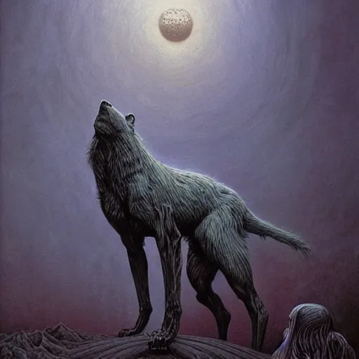 Prompt: an amazing masterpiece of art by gerald brom, Zdzisław Beksiński, werewolf