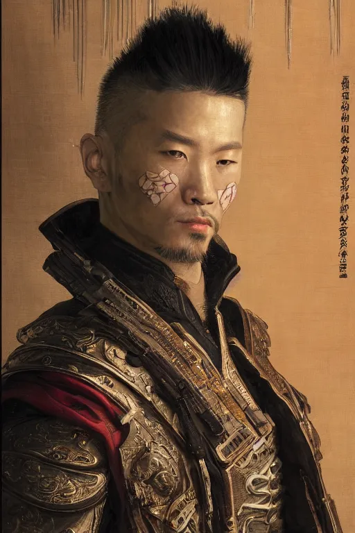 Prompt: a hyperdetailed matte portrait of a cyberpunk ninja dressed as a 1 6 th century chinese nobleman, highly detailed, deep focus, elegant, digital painting, sharp focus, ultra realistic, 8 k, art by greg rutkowski and rembrandt and alphonse mucha, ultrawide lens