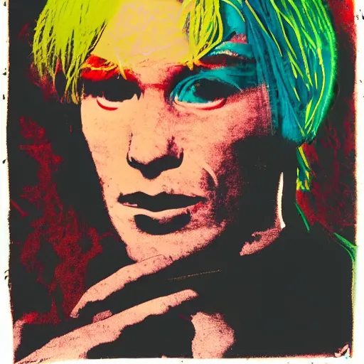 Image similar to a portrait of a cyberpunk cyborg by andy warhol