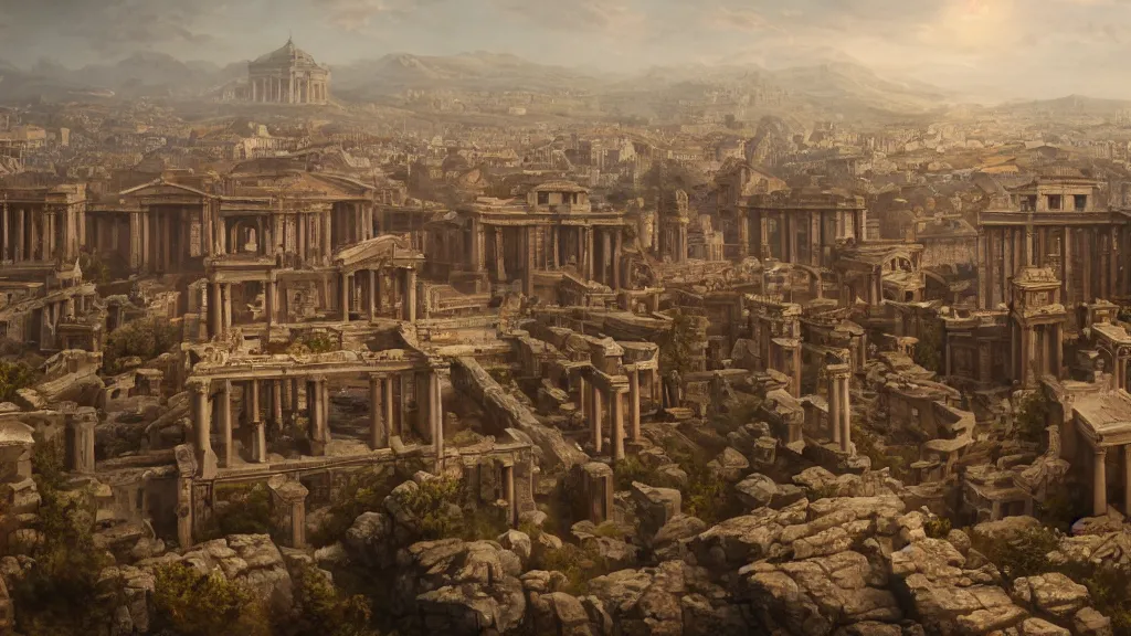 Prompt: Trending on artstation, ancient Roman civilization, detailed matte painting, oil on canvas