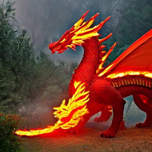 Prompt: giant magestic fire dragon