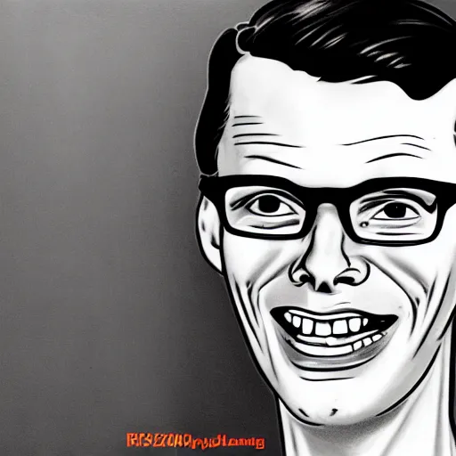 Image similar to A 1950s Style Comic-Like Drawing of iDubbbz, grainy, realistic, hyperrealistic, very realistic, very very realistic, highly detailed, very detailed, extremely detailed, detailed, digital art, trending on artstation, detailed face, very detailed face, very detailed face, realism, HD Quality, 8k resolution, intricate details, body and head in frame, drawing, inked drawing, comic drawing, neat drawing, 1950s, 50s, in the style of Frank Hampson, in the style of Frank Bellamy, in the style of Dave Gibbons, in the style of Don Lawrence, in the style of Wally Wood