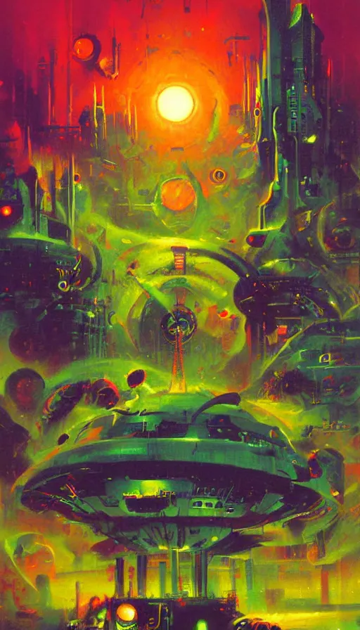 Prompt: techno artwork, by paul lehr,