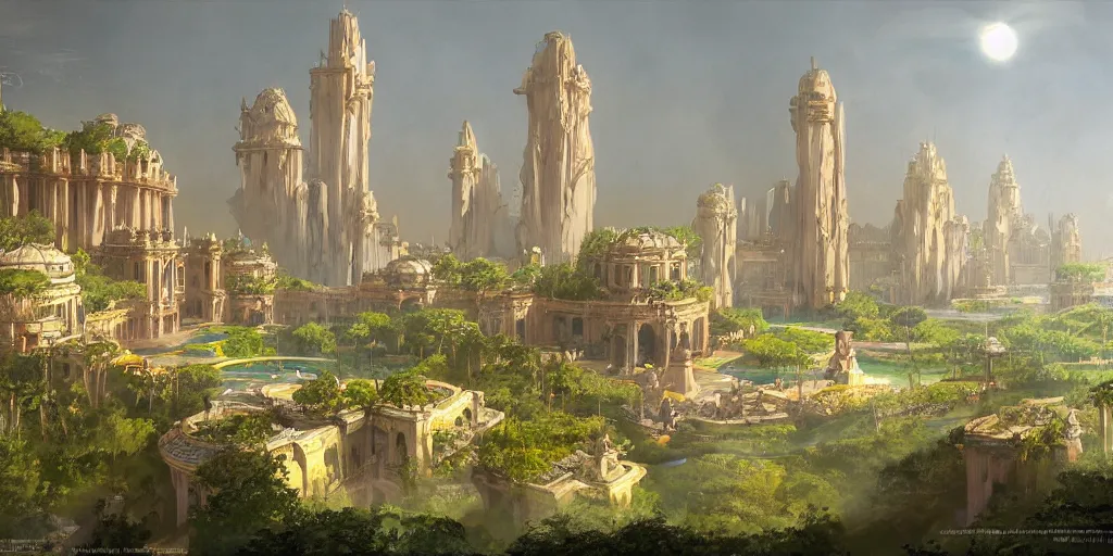 Image similar to an environmental concept art of theed on naboo, highly detailed, environmental light, cinematic by francis tneh