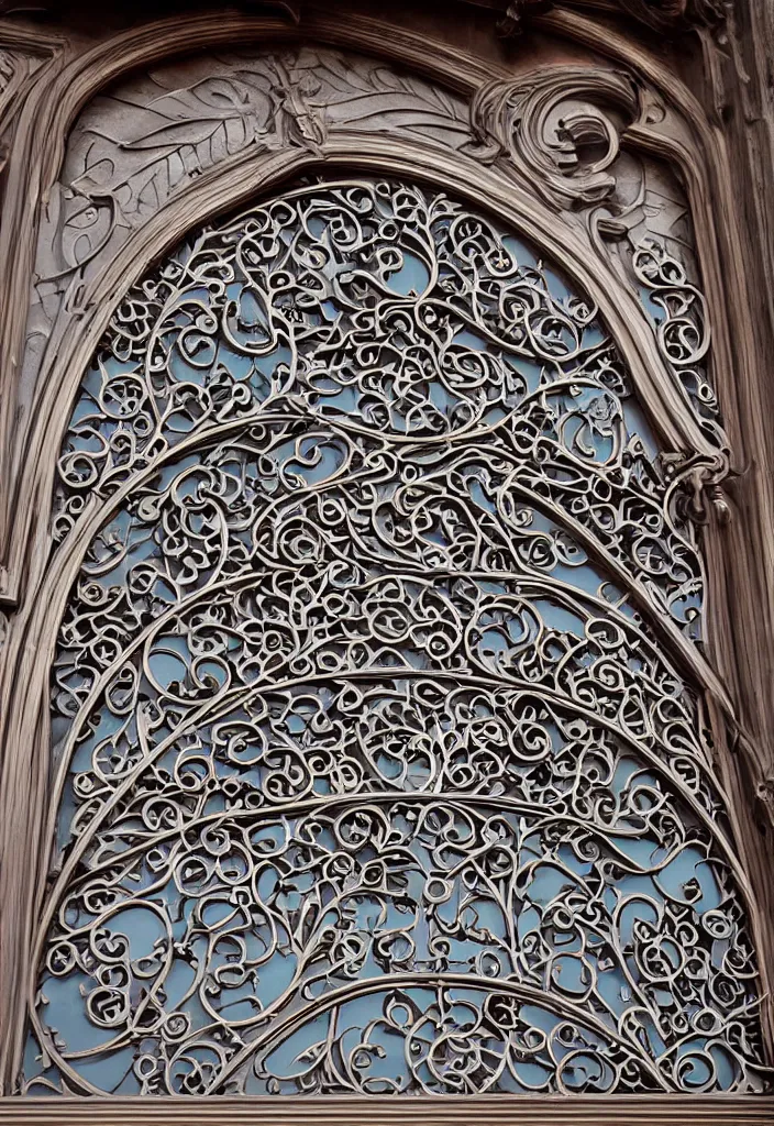 Prompt: photo of a beautiful window, intricate details, art nouveau, iron frame, world of warcraft