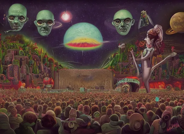 Image similar to the intergalactic concert, lowbrow, matte painting, 3 - d highly detailed, in the style of mark ryden,