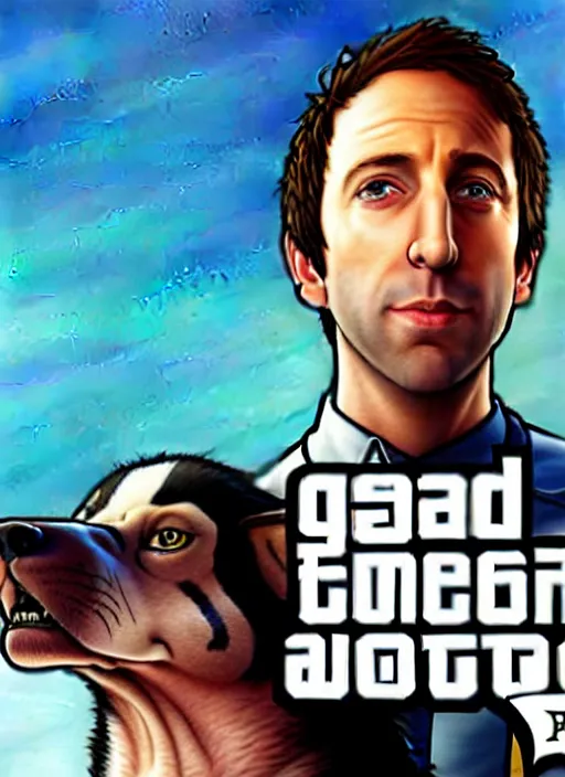 Image similar to a portrait of simon helberg as gta 5 cover art