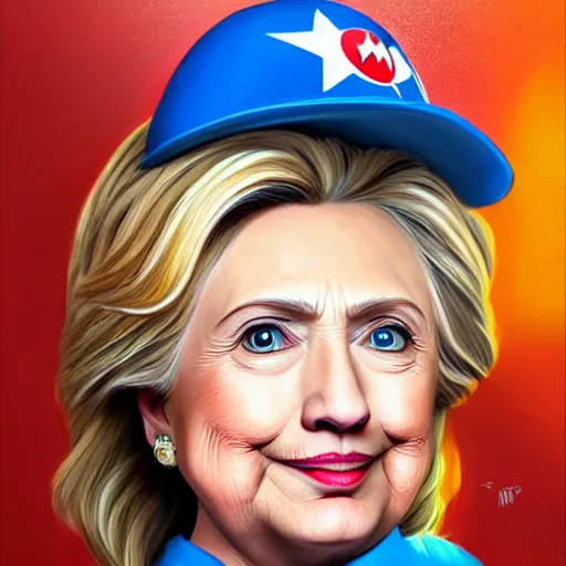 Image similar to Portrait of Hillary Clinton as super mario, fantasy, highly detailed, digital painting, artstation, concept art, sharp focus, illustration, art by Tony Sart and artgerm and randy vargas