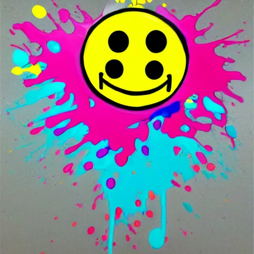 Prompt: paint splash on smiley face