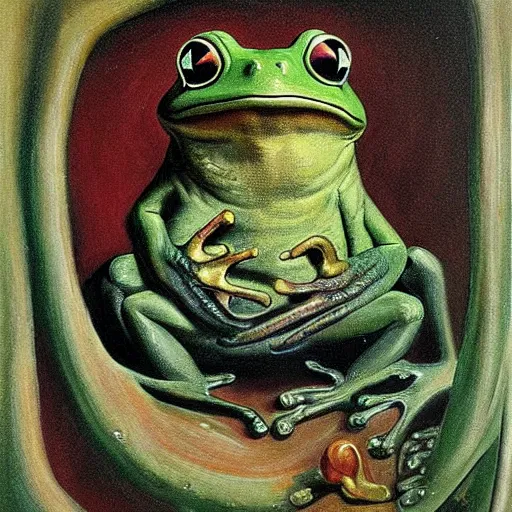 Prompt: The best painting of a frog of all time, by H.R. Giger