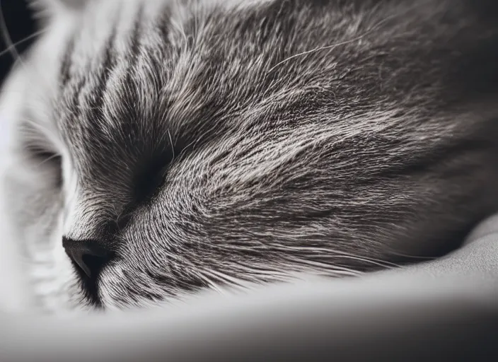 Prompt: dslr photo still of a closeup of a sleeping cat, 4 k, 8 5 mm f 1 6