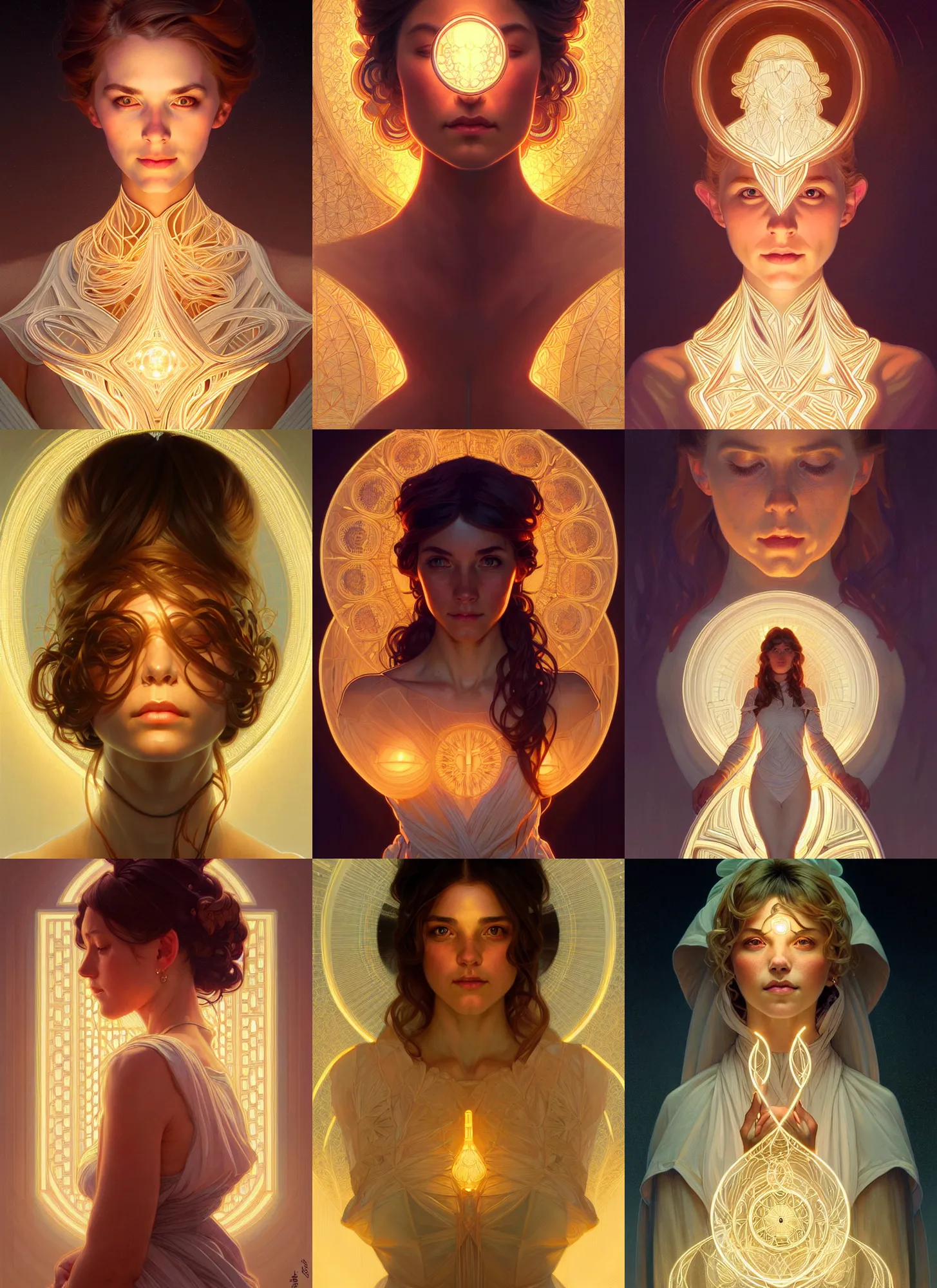 Prompt: symmetry!! portrait of a woman, cottagecore!!, glowing lights!! intricate, elegant, highly detailed, digital painting, artstation, concept art, smooth, sharp focus, illustration, art by artgerm and greg rutkowski and alphonse mucha