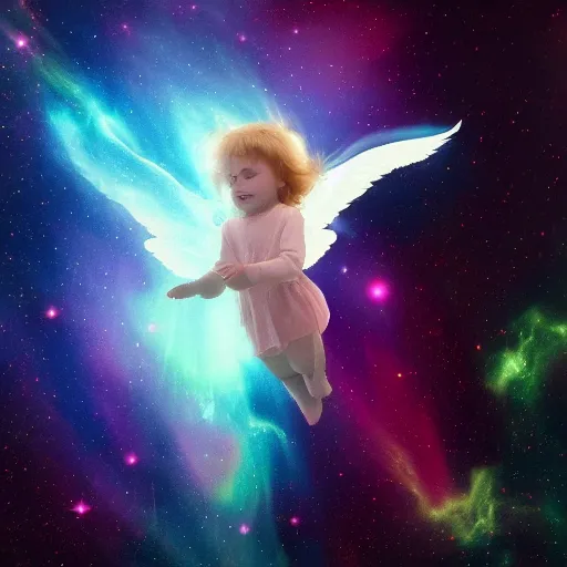 Prompt: an angelic being flying through a nebula