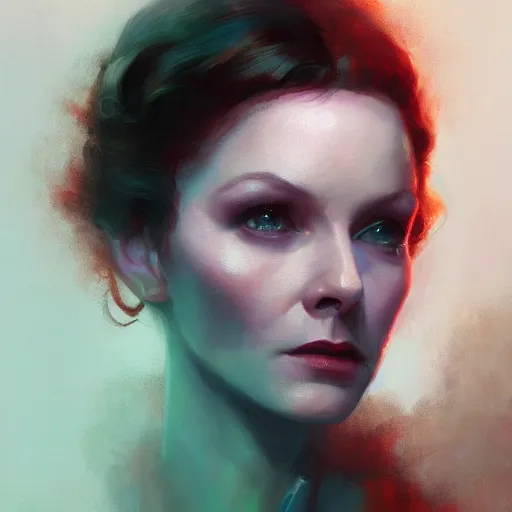 Image similar to a portrait of vivian leigh, eerie colors, dramatic light, gorgeous view, depth, high detail, digital art, painted by greg rutkowski and seb mckinnon, trending on artstation