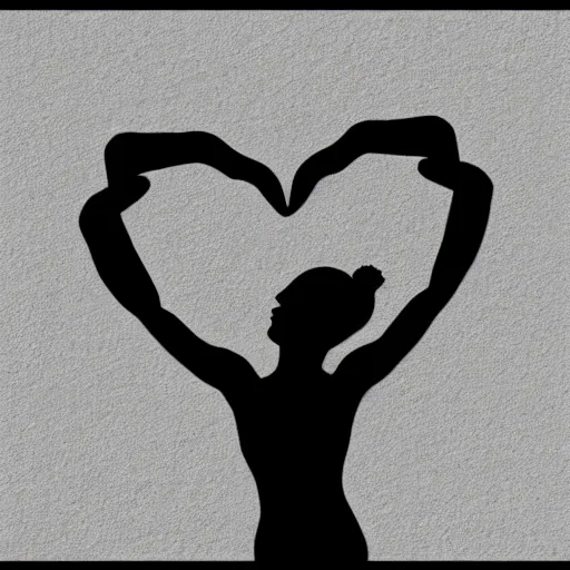 Prompt: clean black and white print on white paper logo of a symmetric heart with a stylized gymnast human body silhouette inside by carolyn davidson 1 2 3 4