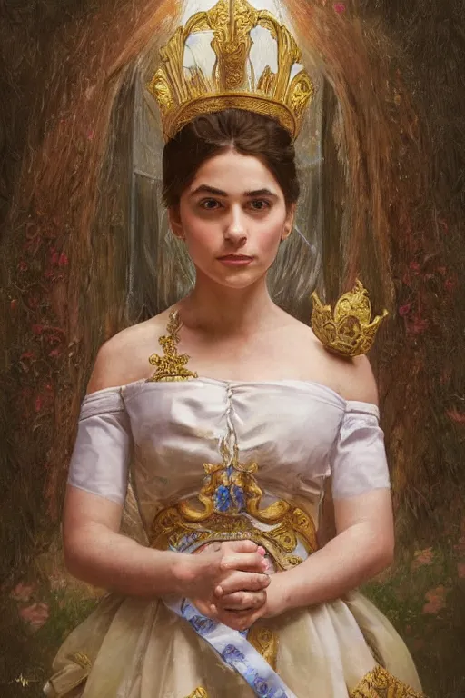 Image similar to photorealistic portrait photograph of ben shapiro as an aesthetic maid queen, beautiful, upper body, fantasy, handsome, depth of field, soft focus, highly detailed, intricate, realistic, national geographic cover, soft glow, textured, artstation, concept art, sharp focus, illustration, art by artgerm and greg rutkowski and alphonse mucha