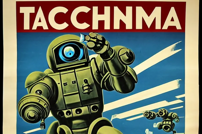 Prompt: 1940s, war, poster, tachikoma