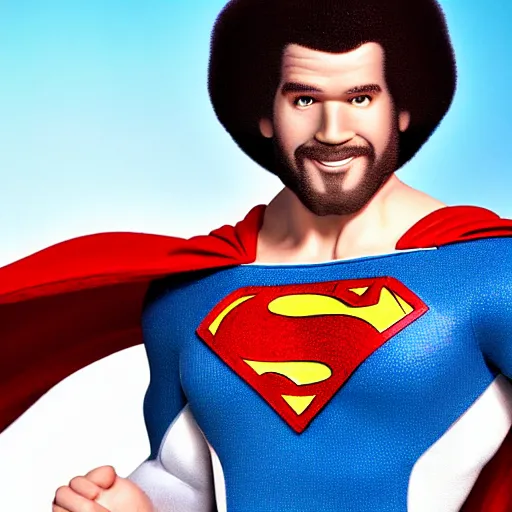 Prompt: bob ross as superman, cinematic. studio lighting. 4 k.